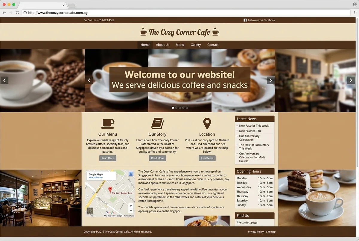 Café / F&B website before the makeover