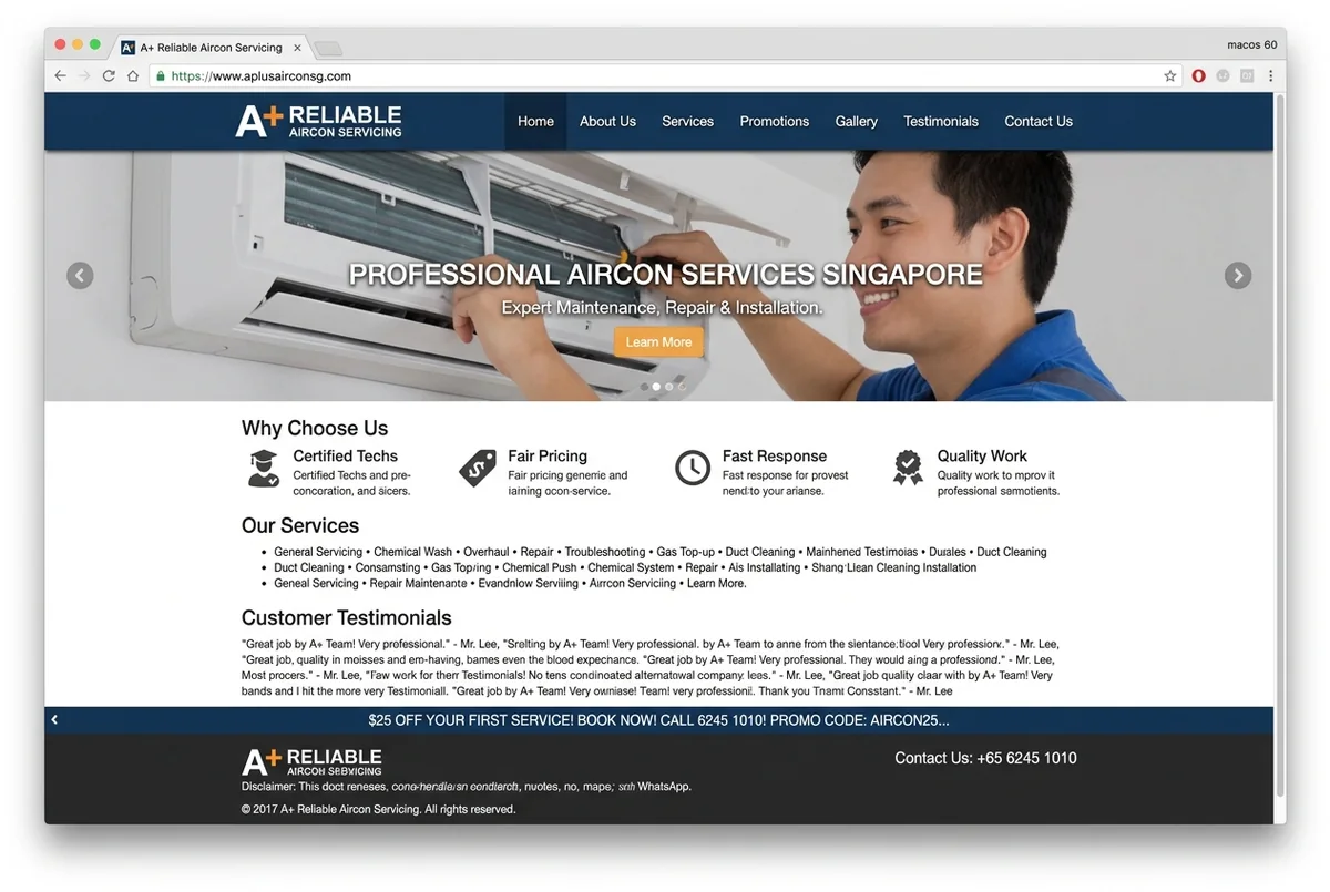 Home services website before the makeover